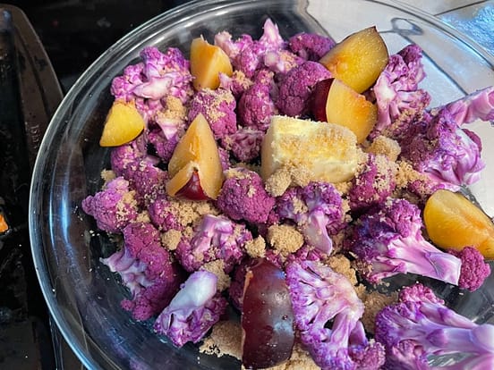 Butter, Brown sugar, plum, Salt, and Purple Cauliflower 