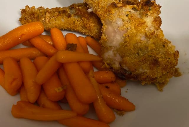 Chicken-Parmesan and honey-glazed baby carrots