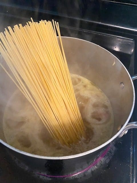 Pasta added to the easy pasta dinner